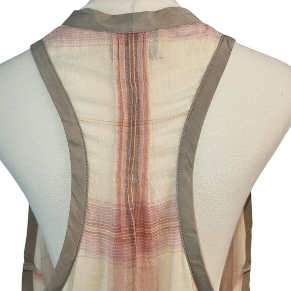 Elizabeth and James X-Small Cotton Sheer Plaid Blouse Multi-Color One Button - Picture 9 of 12